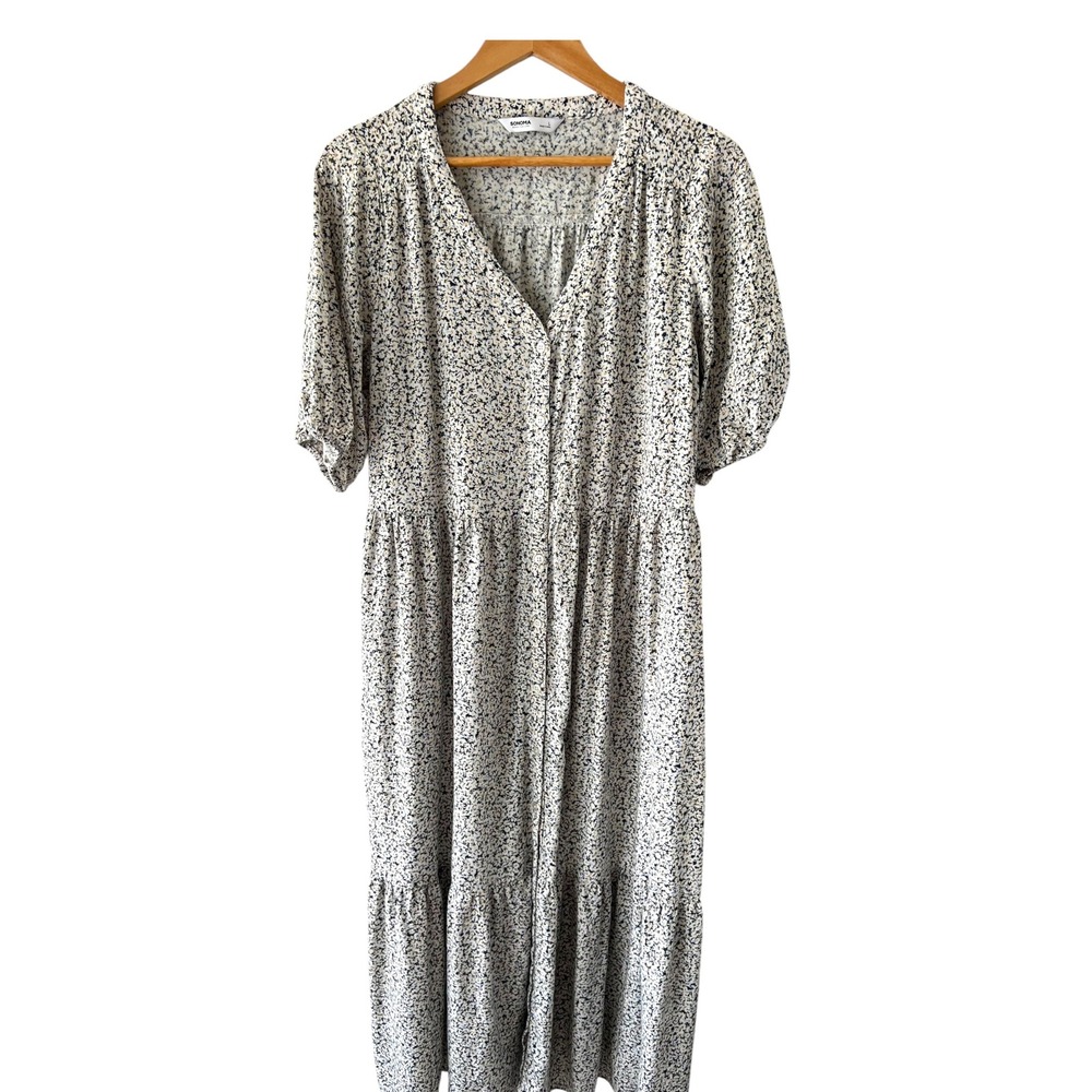 Sonoma Goods For Life Linen Blend Midi Dress Large Floral Button Front Pockets